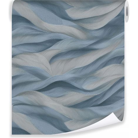 Papier peint abstrait vagues bleues 3d sur molleton mur salon chambre coucher (1/3)