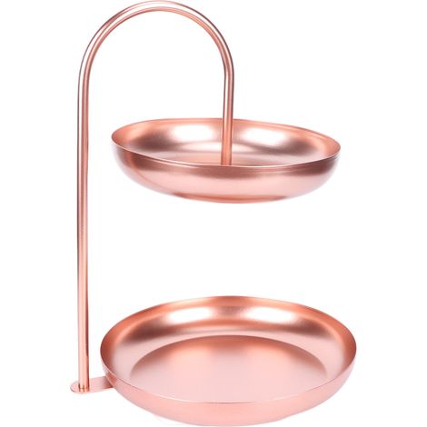 Corbeille à Fruits 2 Niveaux Grande Capacité, Plateau de Service Métal Or Rose Style Nordique, Présentoir à Collations pour Maison Bureau Réception Café (1/5)