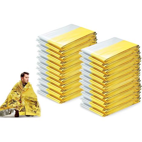 20PCS Couverture de Survie d'urgence, Urgence Couverture Thermique, Couvertures pour d'urgence, Couverture de Secours, pour Plein Air, Randonnée, Survie, Marathon ou Premiers Soins (1/5)
