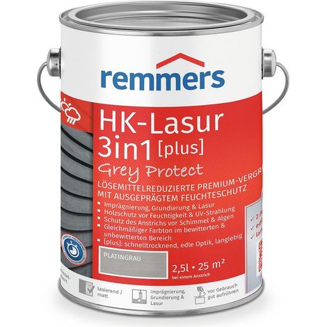 Remmers HK-Lasur 3in1 Grey Protect [plus] platingrau, matt, 2,5 Liter, Holzlasur, Premium Holzlasur außen, natürliche Grautöne, 3in1 Holzschutz
