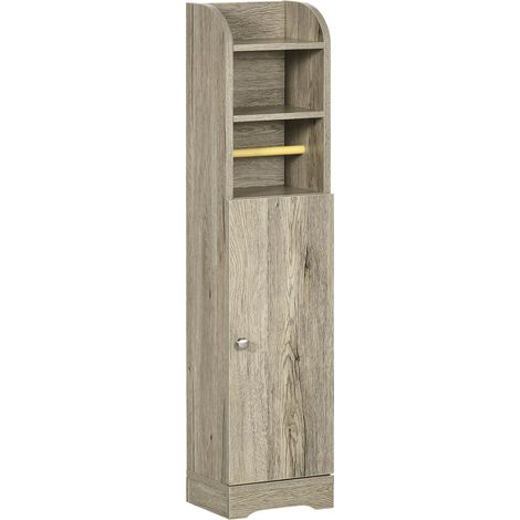 Meuble bas de salle de bain 1 étagère supérieure ouverte 2 compartiments et 1 placard 23 x 18 x 100 cm gris (1/5)