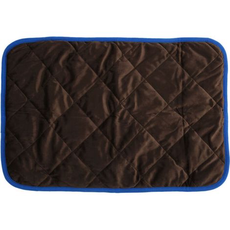 Tapis d'entraînement lavable pour chien, auto-chauffant, réutilisable, pour la maison, couleur café, bordure bleue S (40x50cm/15.75x19.69in) (1/5)