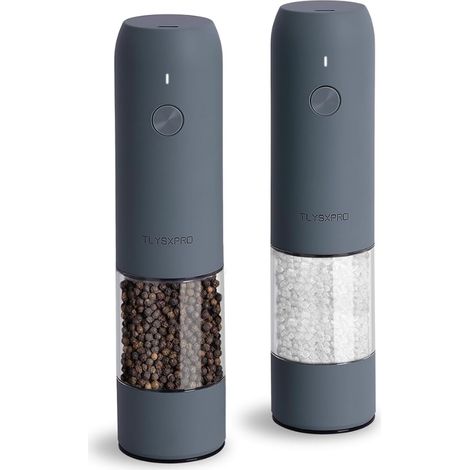 Moulin à Sel et Poivre Électrique, Rechargeable par USB, Mouture Réglable, avec Lumière LED, Brosse de Nettoyage, Accessoire de Cuisine, Bleu-Gris (1/5)