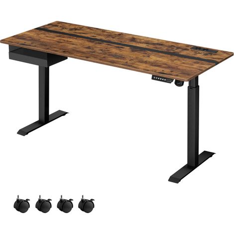 Vasagle – Bureau électrique réglable en hauteur 70 x 160 cm – Fonction mémoire 4 hauteurs – Panneau aggloméré et acier – Marron rustique et noir d'encre