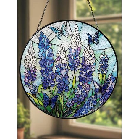 Sonnenfänger mit Wildblumen-Schmetterling, 20 cm, Buntglasdekoration (1/5)