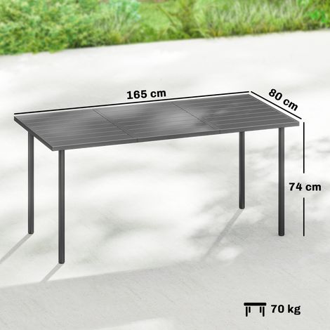 Table de jardin rectangulaire 165 x 80 cm pour 6 personnes, avec plateau à lattes et structure en acier. (1/5)