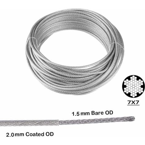 Kit de câble métallique en acier inoxydable de 30 m/2 mm avec tendeur de fil robuste M5, kit de rouleau de fil de clôture, kit de garde-corps de câble, tendeurs de fil de jardin pour plantes grimpante (1/2)