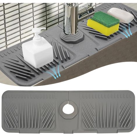 Tappetino protettivo in silicone per lavello da cucina, porta spugna per detersivo per piatti, tappetino per asciugatura lavello da bagno, accessori paraschizzi (grigio, 44,5 x 14 cm)