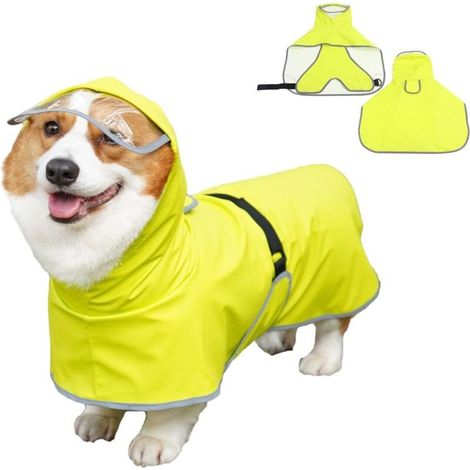 Manteau de pluie à capuche avec trou de traction pour chien -XU- Poncho imperméable pour chiens de taille moyenne et grande - M (jaune fluo)-KZQ (1/4)