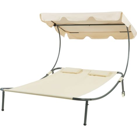 Chaise longue doppia con baldacchino in acciaio laccato poliestere beige 030009208