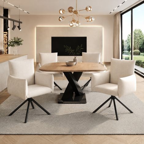 Set aus 4 Esszimmerstühlen, 360° drehbar, gepolstert mit Armlehnen, Samt, Beige (1/5)
