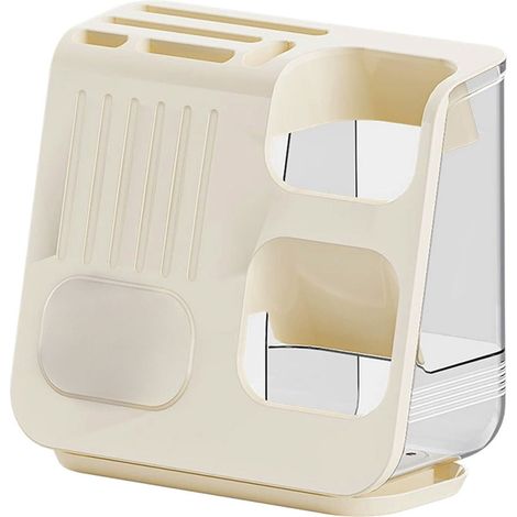 Multifunktionale Aufbewahrungsbox für Küchenutensilien – aus Kunststoff, mit Abtropffläche und Trennwänden – 25 × 23 × 11,5 cm, beige (1/5)