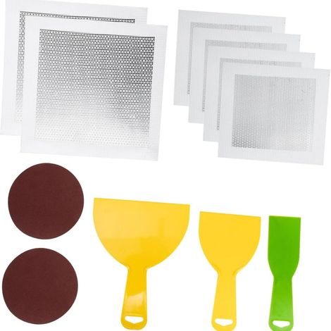 Kit de réparation murale : ensemble complet de patchs métalliques modulaires pour réparer les trous dans les plaques de plâtre (1/5)