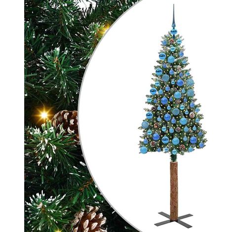 Sapin de Noël  Arbre de Noël mince Vert 180 cm PVC et bois de pin massif (1/5)