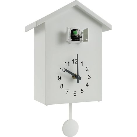 Horloge à coucou avec oiseau qui travaille, horloge murale minimaliste à carillon, alimentée par piles, design pendule pour salon, cuisine, bureau, art mural (1/5)