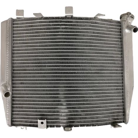 Radiador de aluminio, tamaño del núcleo 13,1"x12,5"x0,8", tamaño total 16,14"x14,2"x4,17", compatible con Kawasaki ZX400L, construcción soldada con TIG, acabado pulido espejo. (1/5)