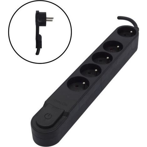 CHACON Bloc multiprise 5 prises 16 A avec interrupteur, fiche plate, câble 1,5 m HO5VV-F 3x1,5 mm² noir (1/3)
