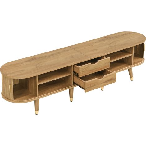 ELVMI Meuble TV avec 2 Portes Coulissantes, Tiroirs et Niches, Gestion des Câbles, Salon, 175 × 38 × 45 cm (1/4)