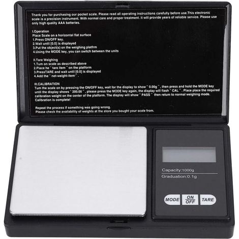 Tragbare digitale Schmuckwaage, Mini-Taschenwaage mit 0,1 g/0,1 g Präzisions-LED-Anzeige zum Wiegen von Gold, Silber, Diamanten, Edelsteinen und Körnern (1000 g/0,1 g) (1/4)
