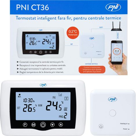 Termostato intelligente PNI CT36 wireless, con WiFi, controllo Internet, per centrali termiche, APP TuyaSmart (1/5)