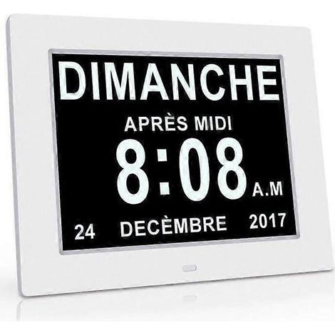 Horloge calendrier numérique grand format conçue pour les patients atteints de la maladie d'Alzheimer, avec affichage de la date et de l'heure, un grand écran et 12 alarmes personnalisables (8 pouces) (1/5)
