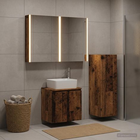 vidaXL Bathroom Furniture Set 4 pcs Old Wood Engineered Wood and Glass (1/5)