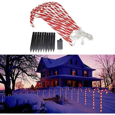 Lumières de décoration de Noël, 10 pièces de lumières de bâton de marche, lumières de canne à sucre (rouge) (1/4)