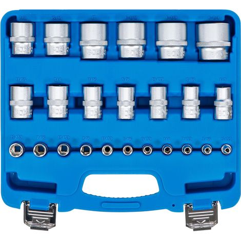 Bgs Technic – Douille 1/2'' 6 pans – Coffret impérial avec dimensions 5/32 à 1.1/4 – Finition chromé mat pour mécanique – Usages pro