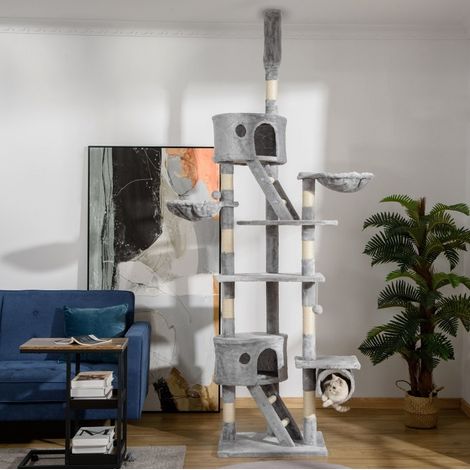 Árbol para gatos de peluche y sisal gris claro, multinivel para rascar, descansar y trepar, 60 x 45 x 240-260 cm (1/5)