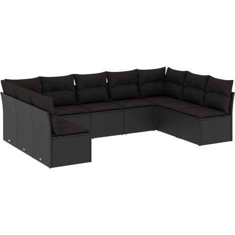 Set de sofás de jardín 8 piezas y cojines ratán sintético negro vidaXL (1/3)