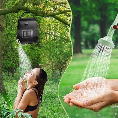 Sac De Douche Solaire 20 L – PVC, 60x40 Cm, Tuyau Et Pommeau Inclus, Pour Camping Et Rando