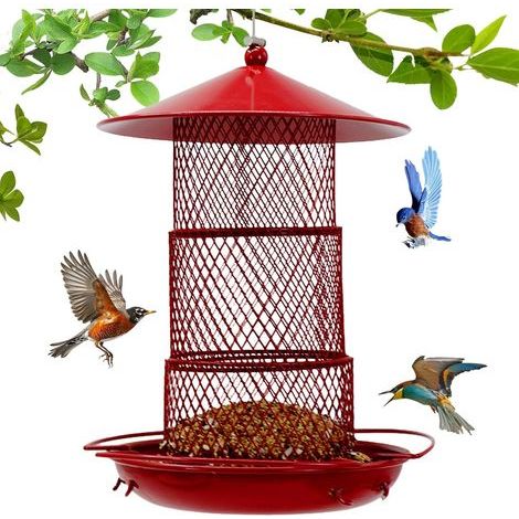 Vogelfutterhaus/Wasserspender für den Außenbereich, einziehbares, hängendes, eichhörnchensicheres Futterhaus aus Metall für Terrassen und Gärten. (1/5)