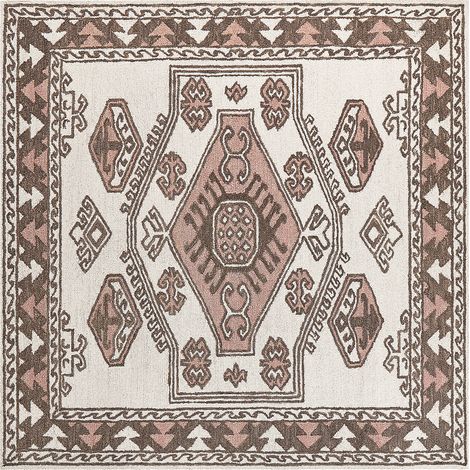 Alfombra de lana blanco marrón rosa 200 x 200 cm oriental hecho a mano Tomarza