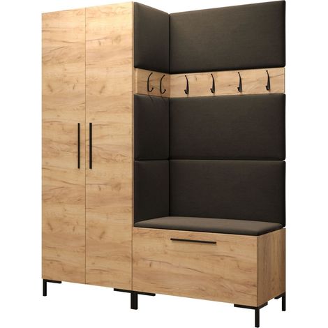 Meuble d'entrée Nomal I, Polo 877, 196x158x44cm, Stratifié, Tissu, Murale, À poser