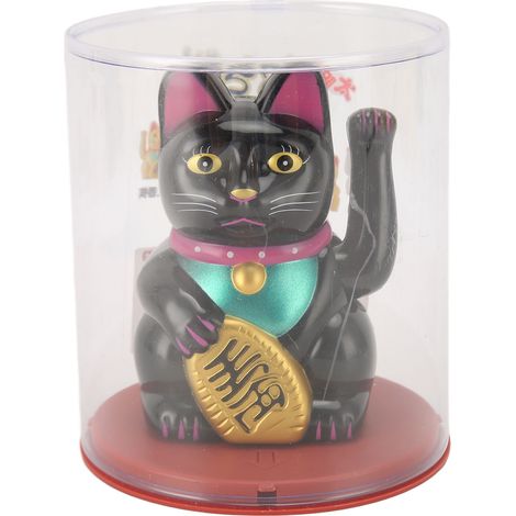 Chat solaire chanceux 4in avec bras mobile - Chat Feng Shui à énergie solaire, maneki-neko décoratif pour la prospérité, noir MLY23056 (1/5)