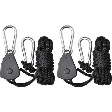 Cordon de suspension en métal avec poulie en aluminium, réglable, longueur 2 m, diamètre 1/8", avec embout de fixation (1/4)
