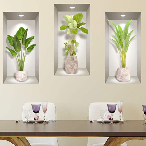 Stickers muraux Chambre Adulte - Adhesif Mural Effet 3D Sticker Mural - Autocollant Mural Bananiers - Stickers Muraux Cuisine - Décoration Murale Trompe l'œil Salon - 3 Autocollants Muraux 60x30cm (1/4)