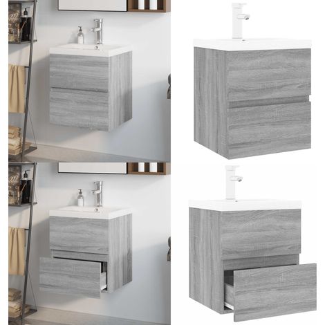 Meuble lavabo avec bassin intégré Sonoma gris Bois d'ingénierie - Armoire de salle de bain - Vasque encastrée (1/5)