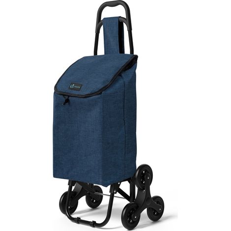 VOUNOT 6 Wheels Stair Climbing Shopping Trolley, 32L Navy Blue (1/5)