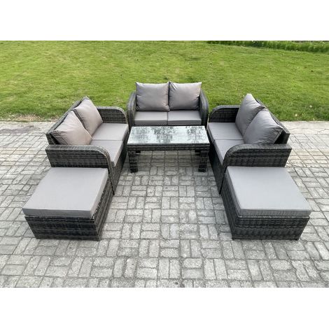 Fimous Ensemble de Meubles de Jardin avec Table basse rectangulaire Chaise inclinable Canapé d'amour 2 Grand tabourets (1/5)