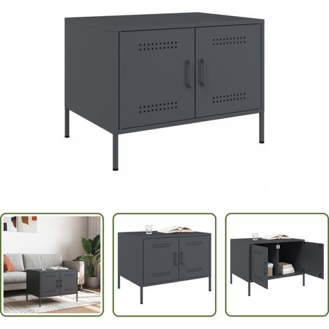 Table d'appoint industriel - Table basse anthracite 68x50x50,5 cm acier (1/5)