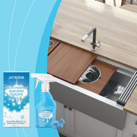 Multi-purpose fabric care solution gently cleans oil stains and odors, protects surfaces, easily dissolves and dissolves quickly -- 200ml spray + 10 cleaning tablets (1/5)