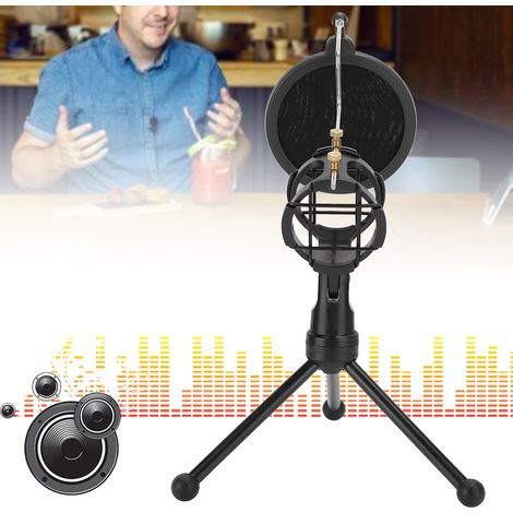 Microphone Anti-Souffle Double Grille Noir ABS avec Filtre Anti-Pop et Support Réglable