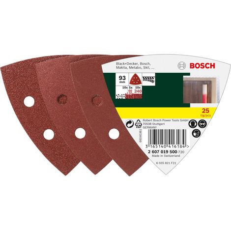 Bosch Accessories 2607019500 KIT carta abrasiva a delta a strappo, perforato Dimensione dei grani 60, 120, 240 Lato 93 (1/4)