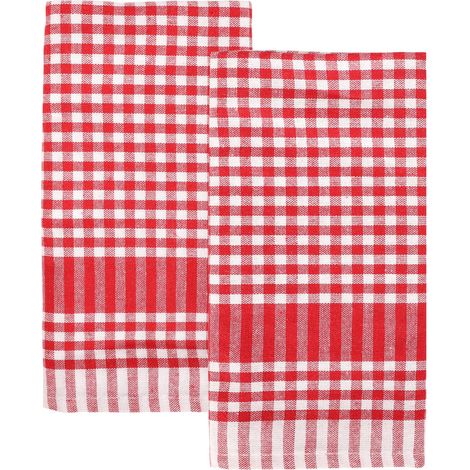 Lot de 2 Torchons Cuisine Vichy Rouge Carreaux Coton Doux Absorbant Séchage Rapide Linge Table Serviettes 45x70cm