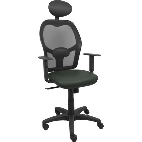 Alocén Stuhl schwarz Netz grau Kunstleder Sitz verstellbare Armlehnen feste Kopfstütze
