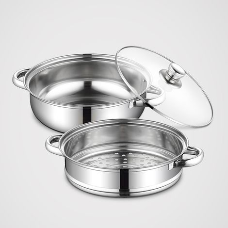 Cuit-vapeur en acier inoxydable à double paroi et revêtement épais, grande marmite, cuiseur vapeur pour poisson, compatible avec les plaques à induction et les cuisinières à gaz, ustensile de cuisine (1/4)