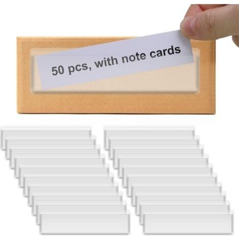 Lot de 50 étiquettes transparentes en plastique pour bacs de rangement avec inserts pour badges nominatifs et organiseurs de tiroirs et d'étagères (1/5)