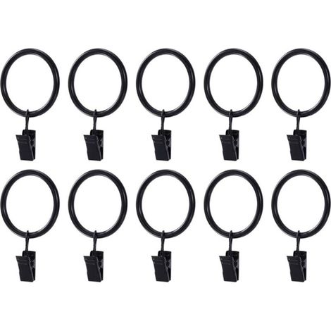 20 schwarze Gardinenringe mit Metallclips, 4,0 mm × 45 mm