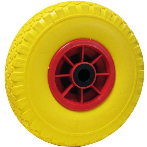 Ruota gialla antiforatura pu piena carriole carrelli cerchio in plastica 260x85 (1/4)